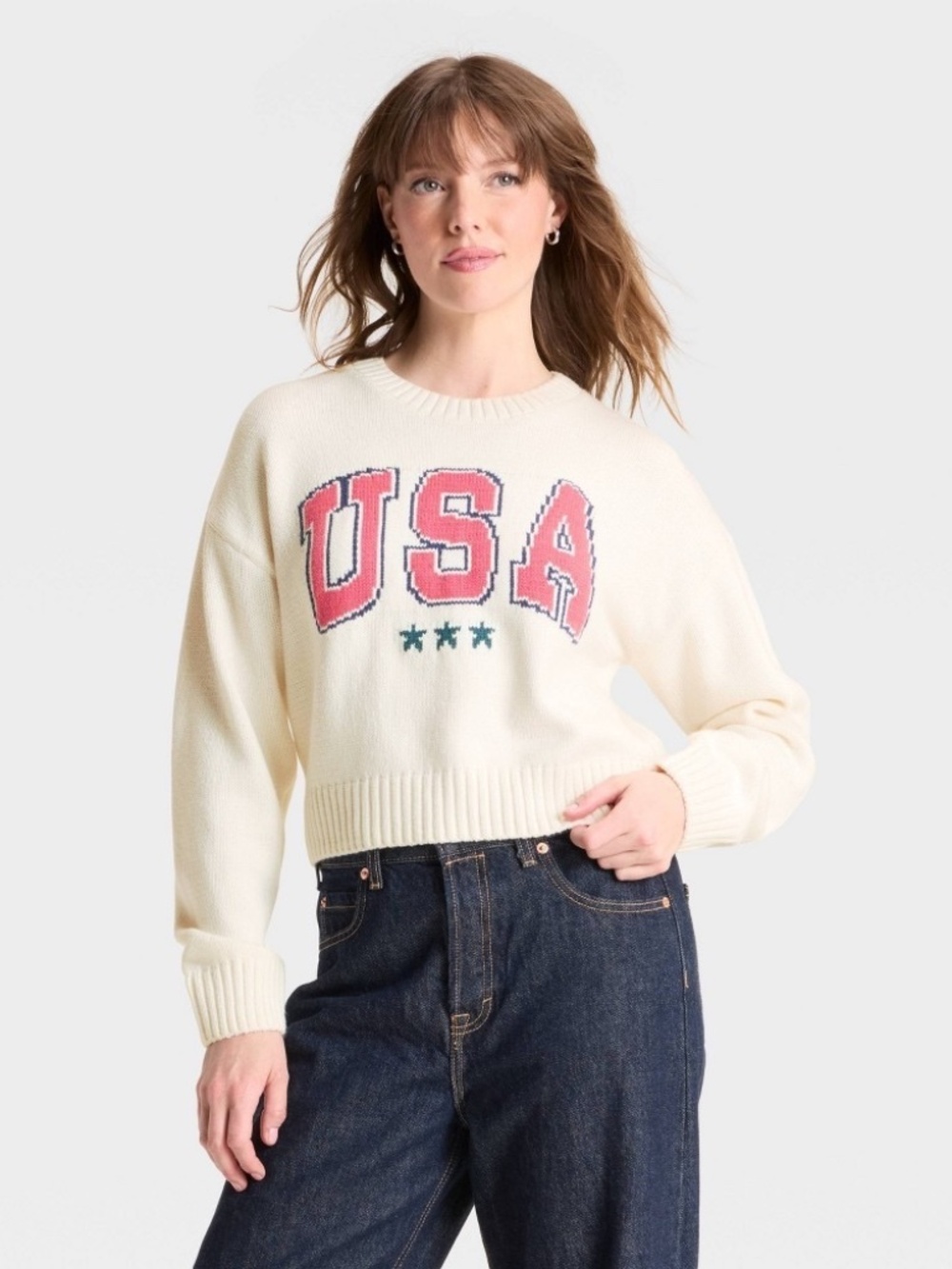 Women's USA Graphic Sweater - Off-White L
